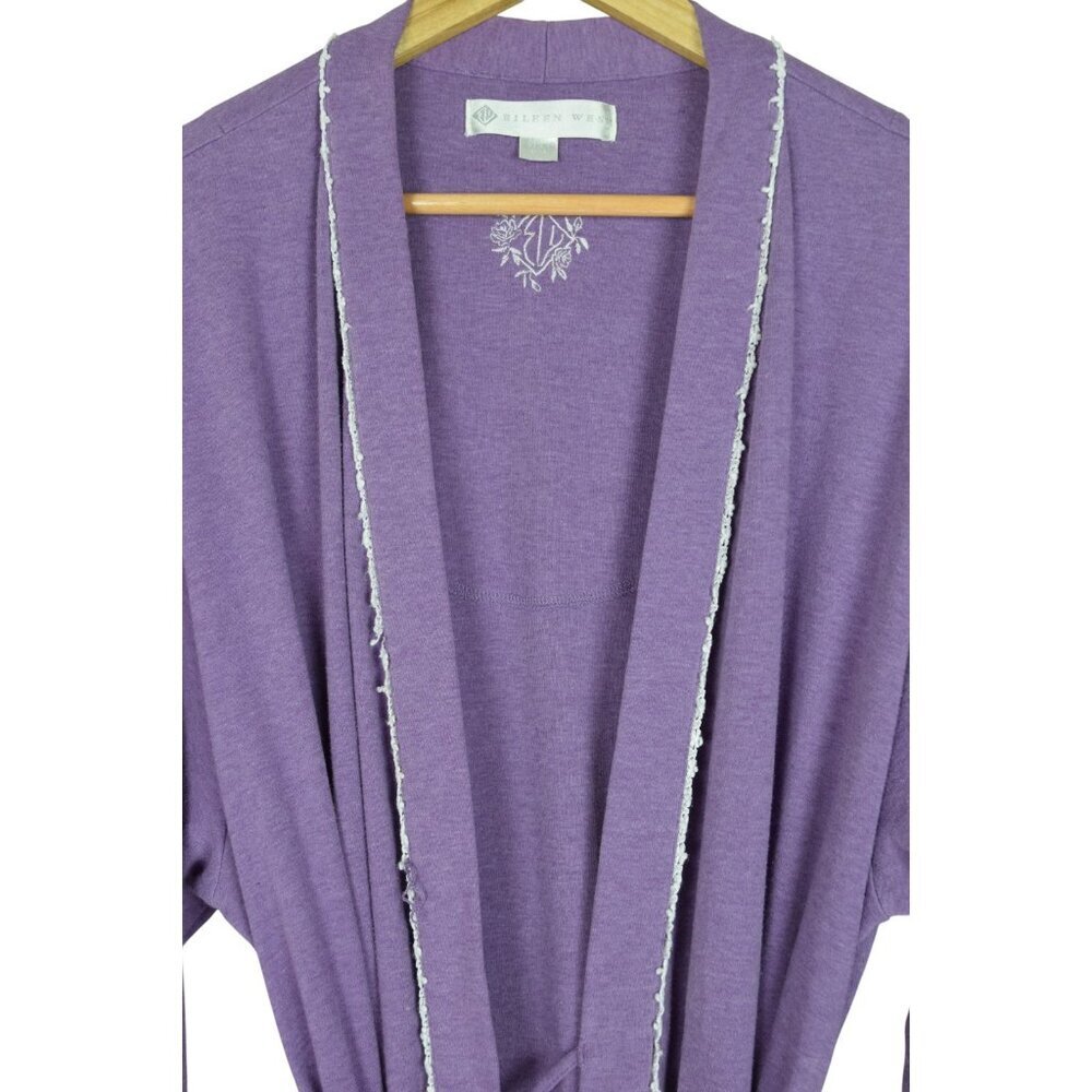 EILEEN WEST COTTON PURPLE LONG SLEEVE BELTED POCKETS ROBE - Picture 3 of 10